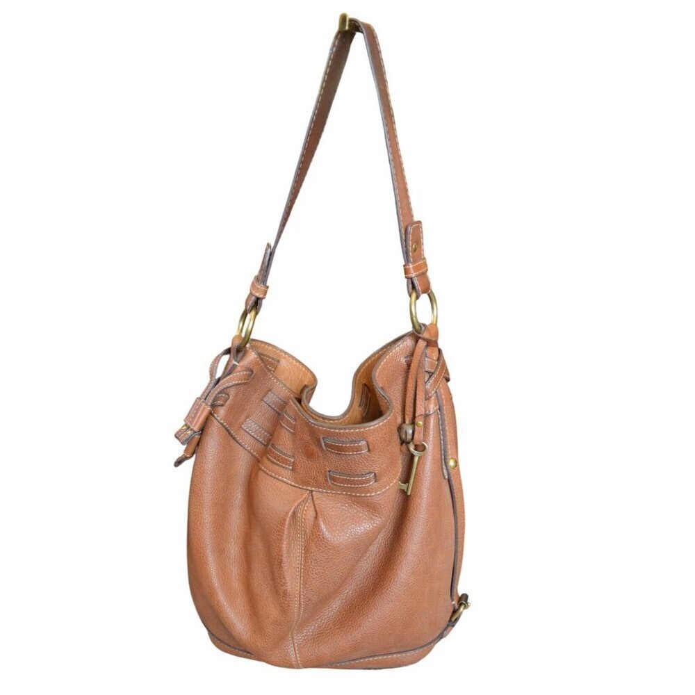 Fossil Keyper Jolie Hobo Leather Shoulder Bag Medium Brown Boho Western Casual